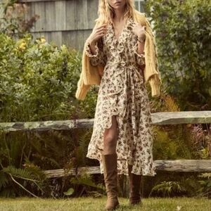 Doen Floral Long Sleeve Dress - Cream and Brown